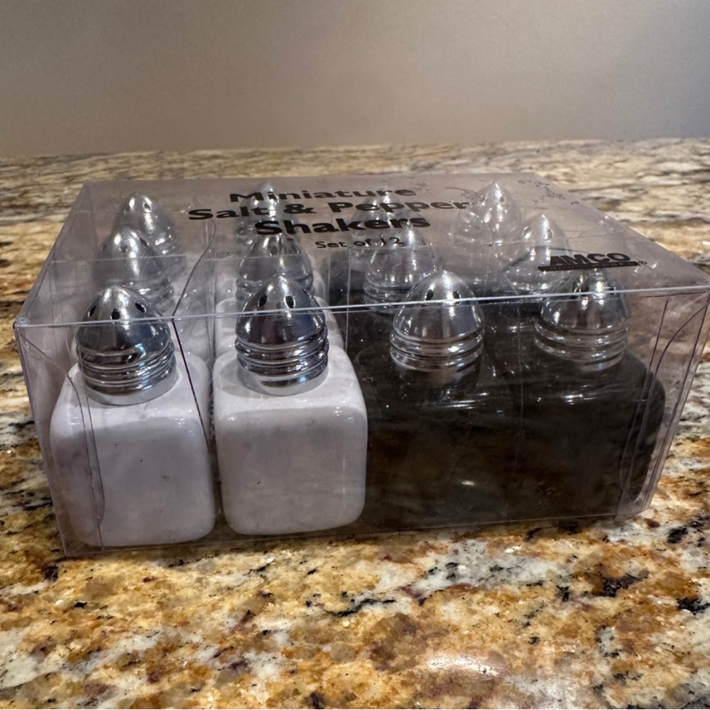 Crate and Barrel, 6 sets of miniature guest size salt and pepper shaker sets